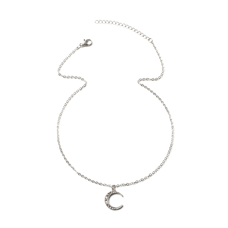 Fashion Gold Alloy Diamond Moon Necklace,Pendants