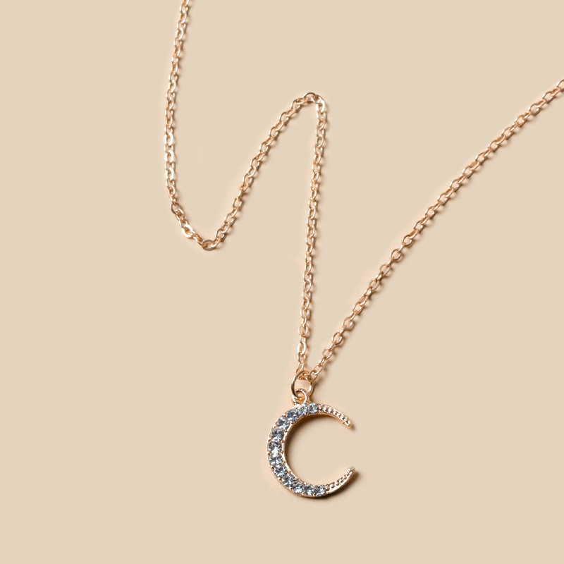 Fashion Gold Alloy Diamond Moon Necklace,Pendants