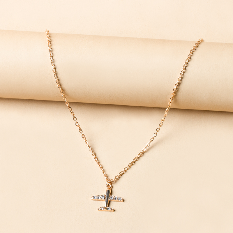 Fashion Gold Alloy And Diamond Airplane Necklace,Pendants