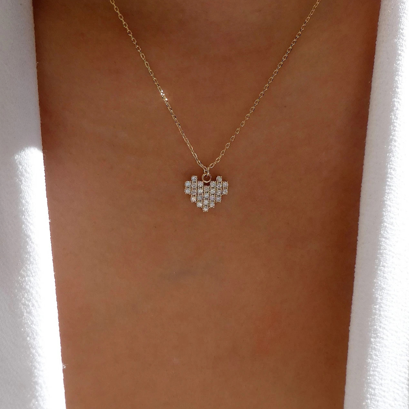 Fashion Gold Alloy Diamond Heart Necklace,Pendants