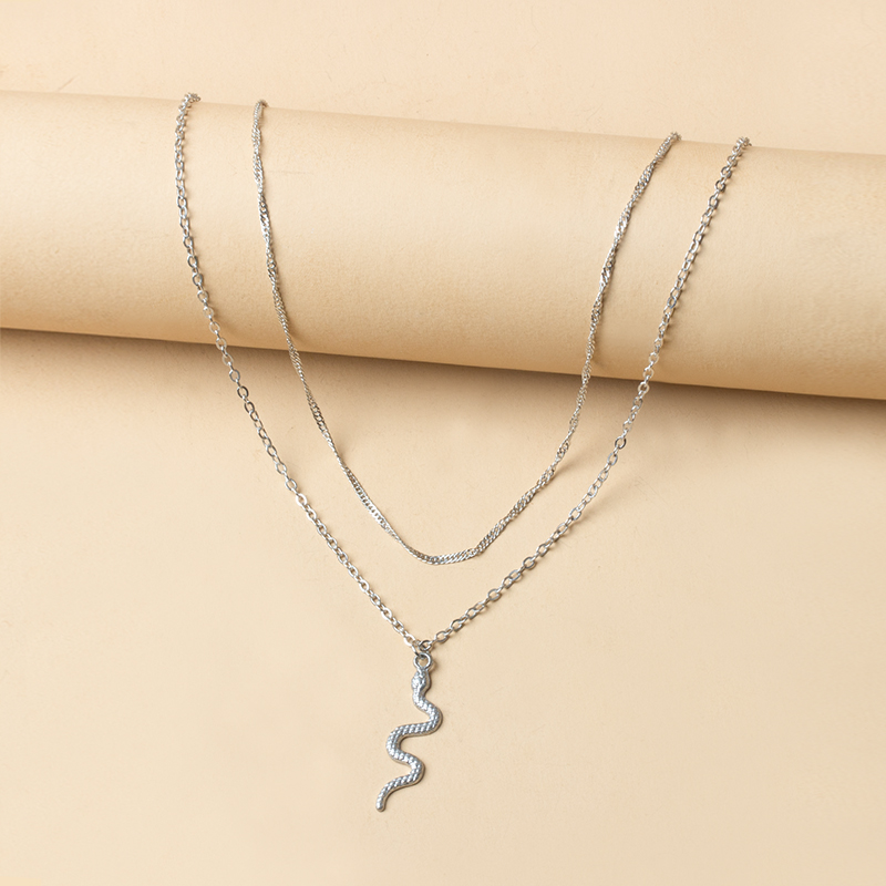Fashion Silver Alloy Geometric Snake Double Necklace,Multi Strand Necklaces