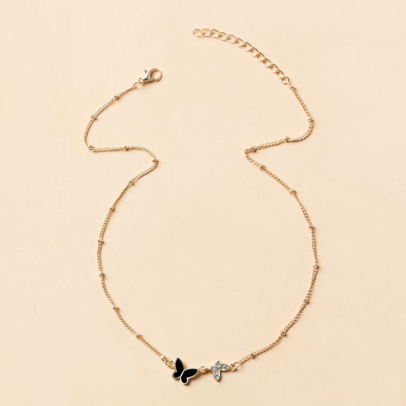Fashion Gold Alloy Diamond Drop Oil Butterfly Necklace,Pendants