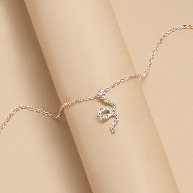 Fashion Rose Gold Alloy Diamond Snake Necklace,Pendants
