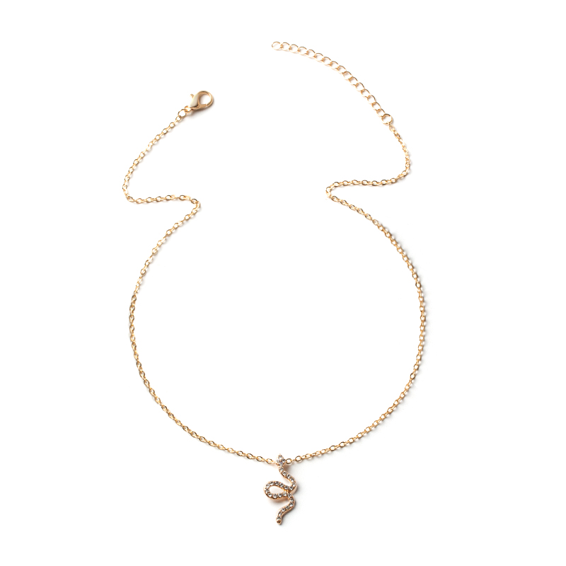 Fashion Rose Gold Alloy Diamond Snake Necklace,Pendants