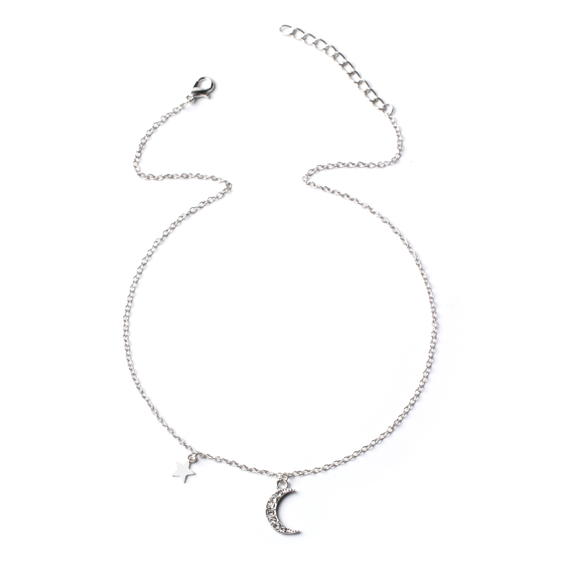Fashion Silver Alloy Star And Moon Necklace With Diamonds,Pendants