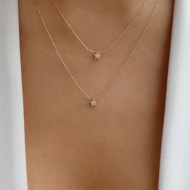 Fashion Silver Alloy Diamond Star Double Necklace,Multi Strand Necklaces