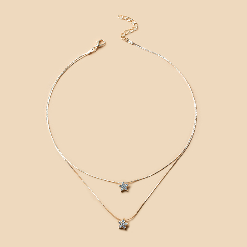 Fashion Silver Alloy Diamond Star Double Necklace,Multi Strand Necklaces