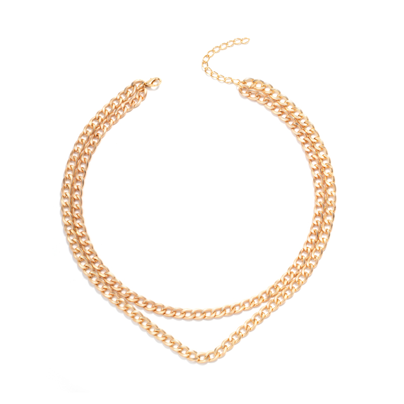Fashion Gold Alloy Geometric Chain Double Necklace,Multi Strand Necklaces