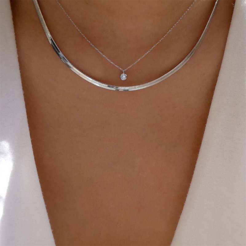 Fashion Gold Alloy Diamond Geometric Snake Bone Chain Double Layer Necklace,Multi Strand Necklaces