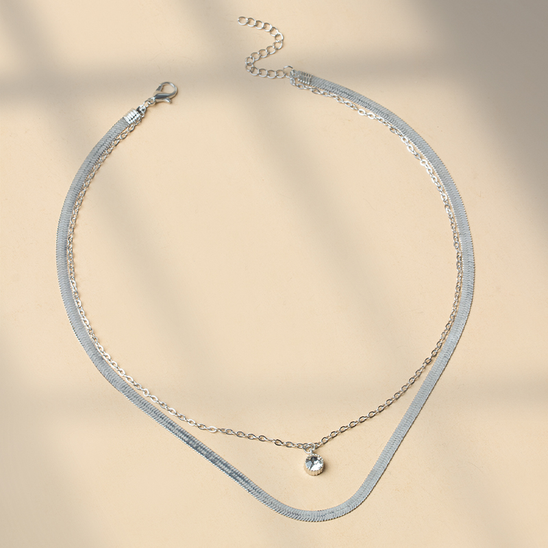 Fashion Gold Alloy Diamond Geometric Snake Bone Chain Double Layer Necklace,Multi Strand Necklaces