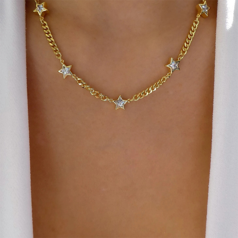 Fashion Gold Alloy Diamond Star Chain Necklace,Pendants