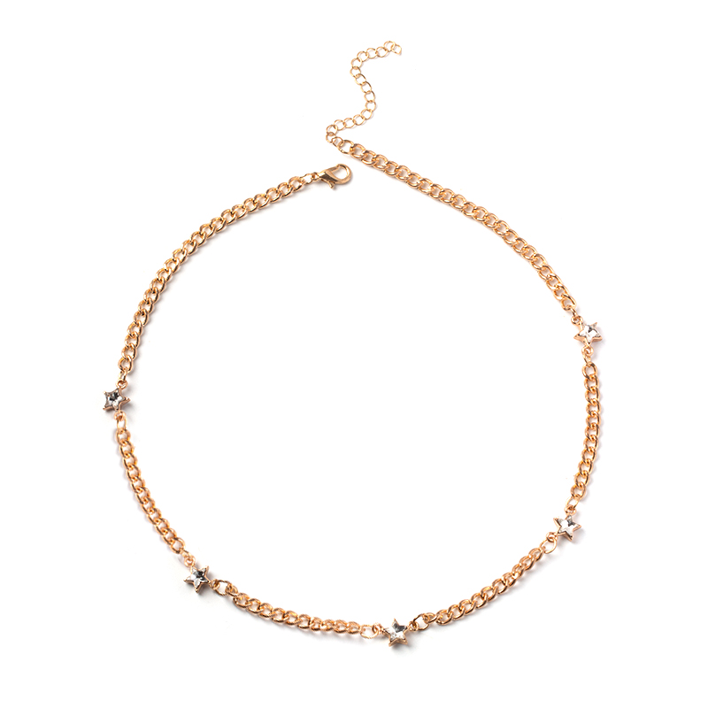 Fashion Gold Alloy Diamond Star Chain Necklace,Pendants