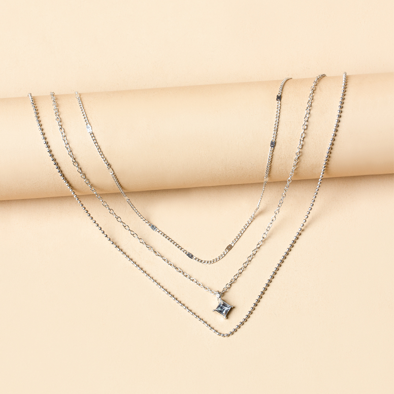 Fashion Silver Alloy Diamond Starburst Multilayer Necklace,Multi Strand Necklaces