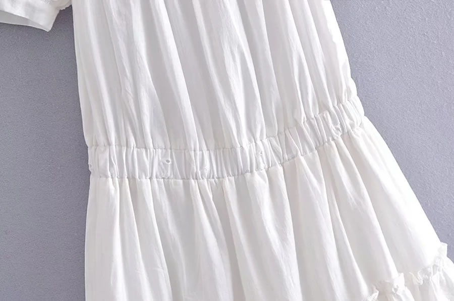 Fashion White Embroidered Cotton One-shoulder Dress,Long Dress