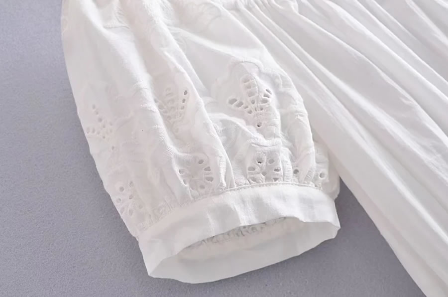 Fashion White Embroidered Cotton One-shoulder Dress,Long Dress
