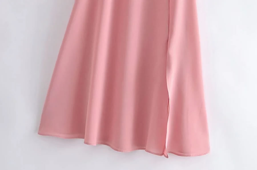 Fashion Pink Woven Square Neck Tie Dress,Long Dress
