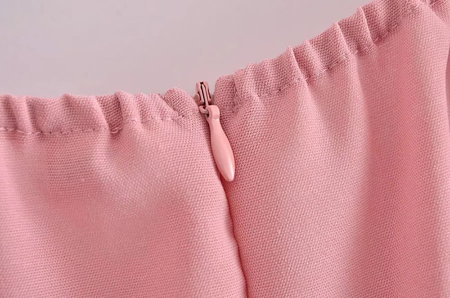 Fashion Pink Woven Square Neck Tie Dress,Long Dress
