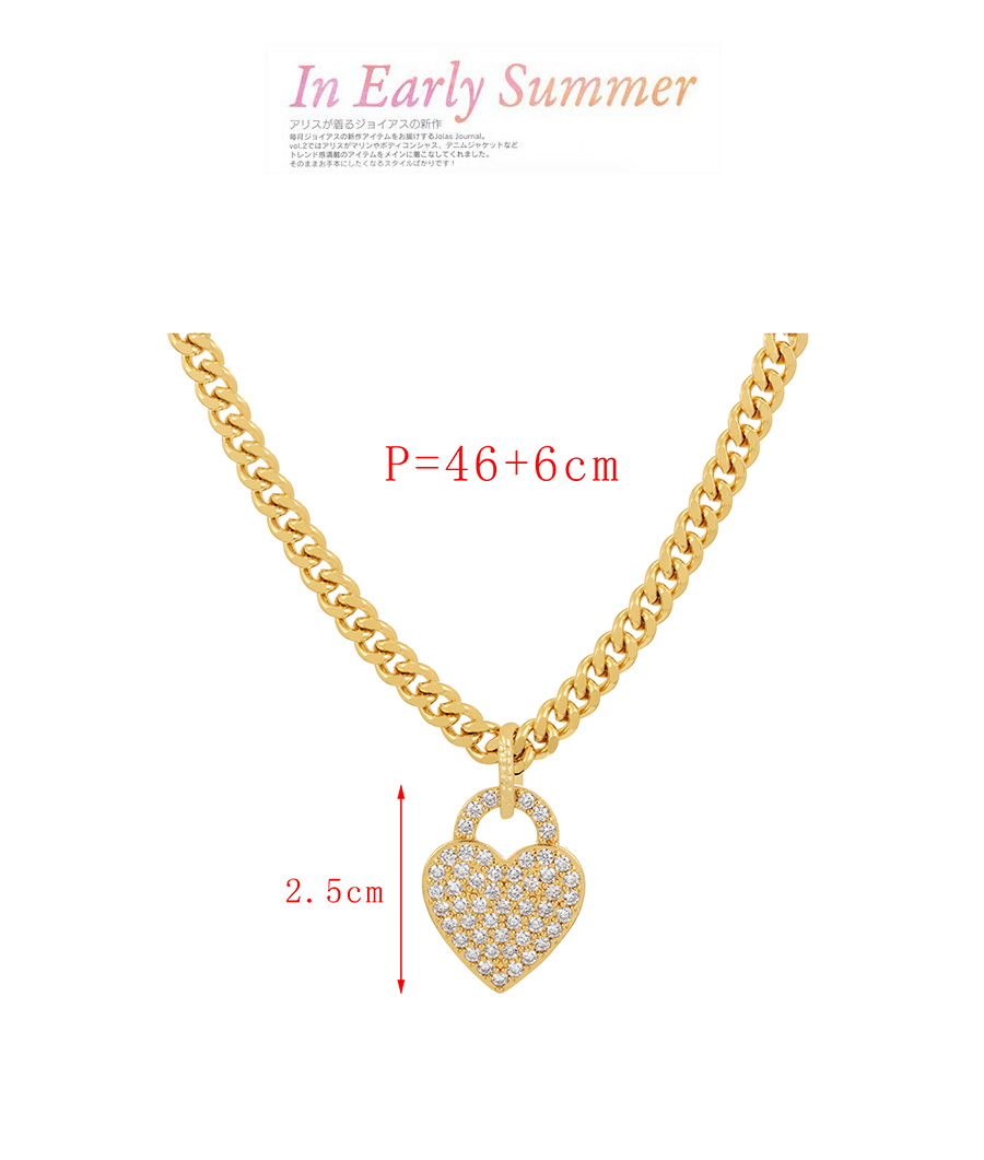 Fashion Gold Bronze Zircon Heart Pendant Chunky Chain Necklace,Necklaces