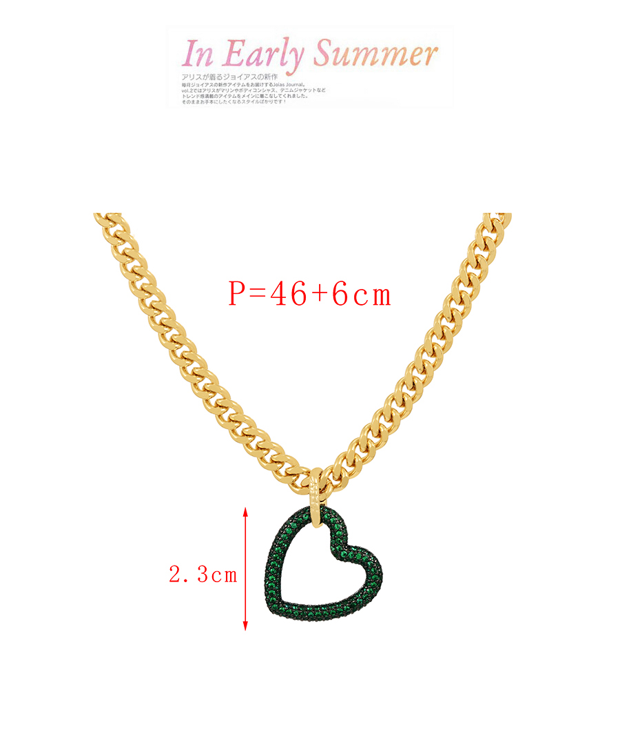Fashion Golden Green Bronze Zircon Heart Pendant Chunky Chain Necklace,Necklaces