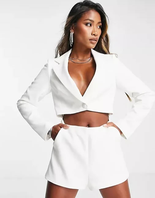Fashion White Polyester Cutout Lapel One Piece Suit,Tank Tops & Camis