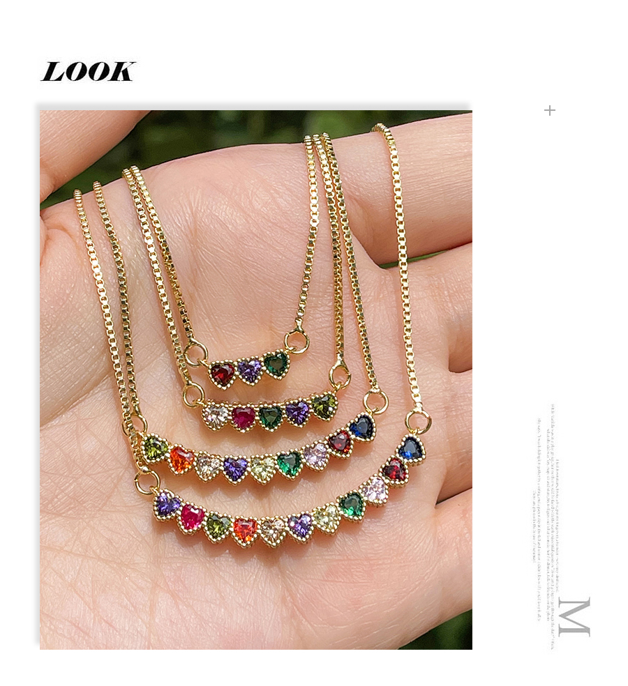 Fashion Color-5 Bronze 11 Zircon Heart Pendant Necklace,Necklaces