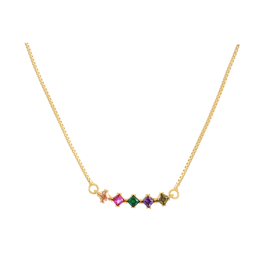Fashion Color-2 Brass 5 Zircon Square Pendant Necklace,Necklaces