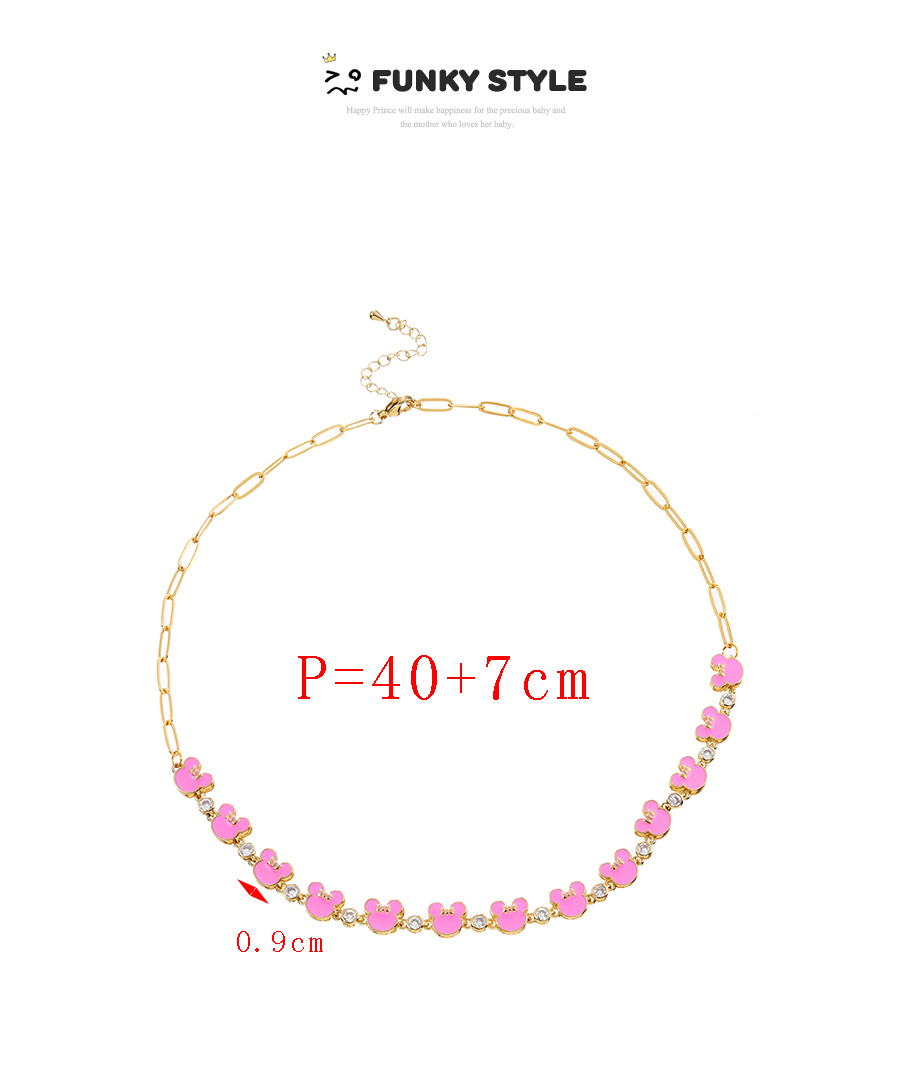 Fashion Pink Bronze Zircon Drip Mickey Chain Necklace,Necklaces