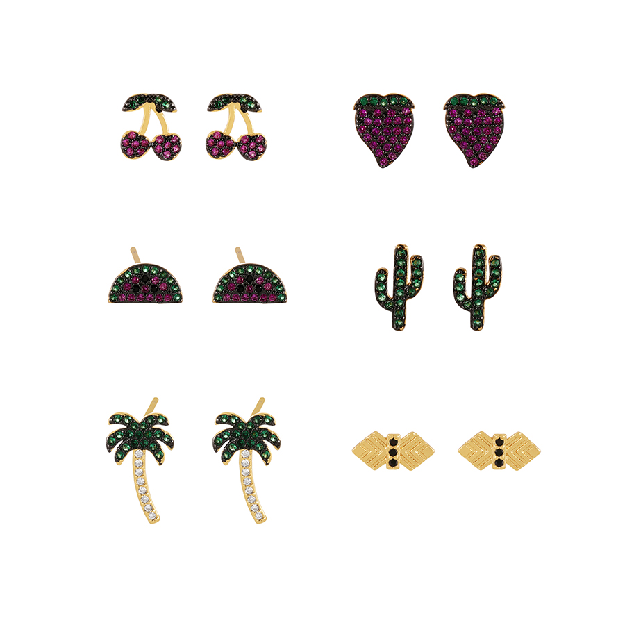 Fashion Green Bronze Zircon Drop Oil Cactus Stud Earrings,Earrings