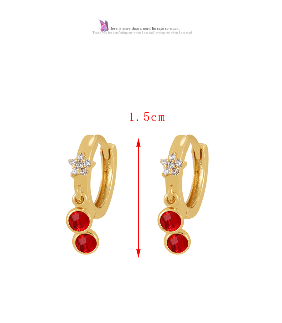Fashion Red Bronze Zircon Flower Round Drop Earrings,Earrings