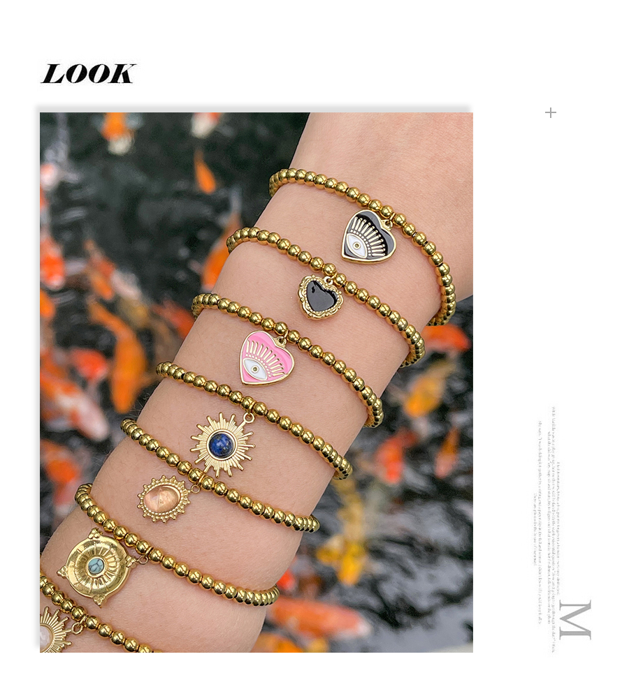 Fashion Pink Titanium Steel Drip Oil Love Eye Pendant Beaded Bracelet,Bracelets