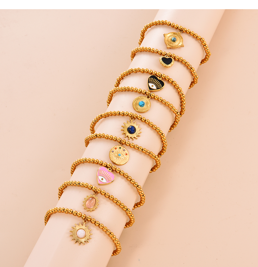 Fashion Gold-3 Titanium Turquoise Geometric Pendant Beaded Bracelet,Bracelets