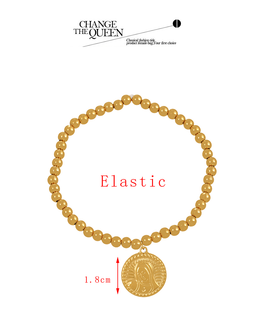 Fashion Gold-8 Titanium Steel Round Reversible Portrait Pendant Beaded Bracelet,Bracelets