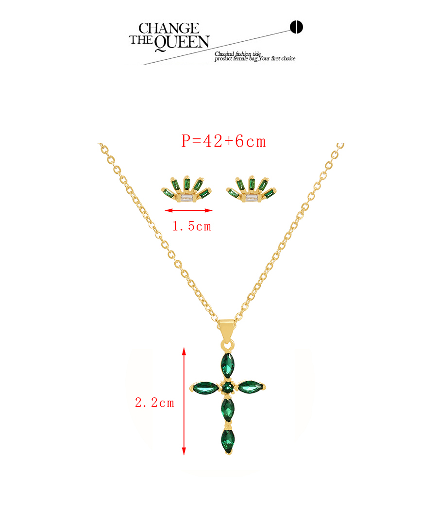 Fashion Green Bronze Zircon Cross Pendant Necklace,Necklaces