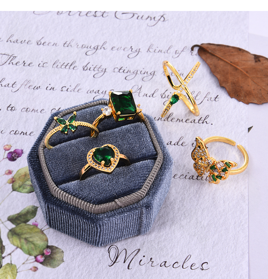 Fashion Green-9 Bronze Zircon Crown Ring,Rings