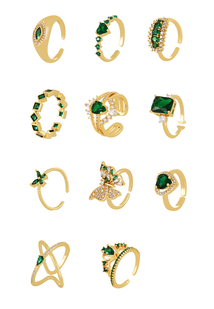 Fashion Green-4 Bronze Zircon Butterfly Ring,Rings