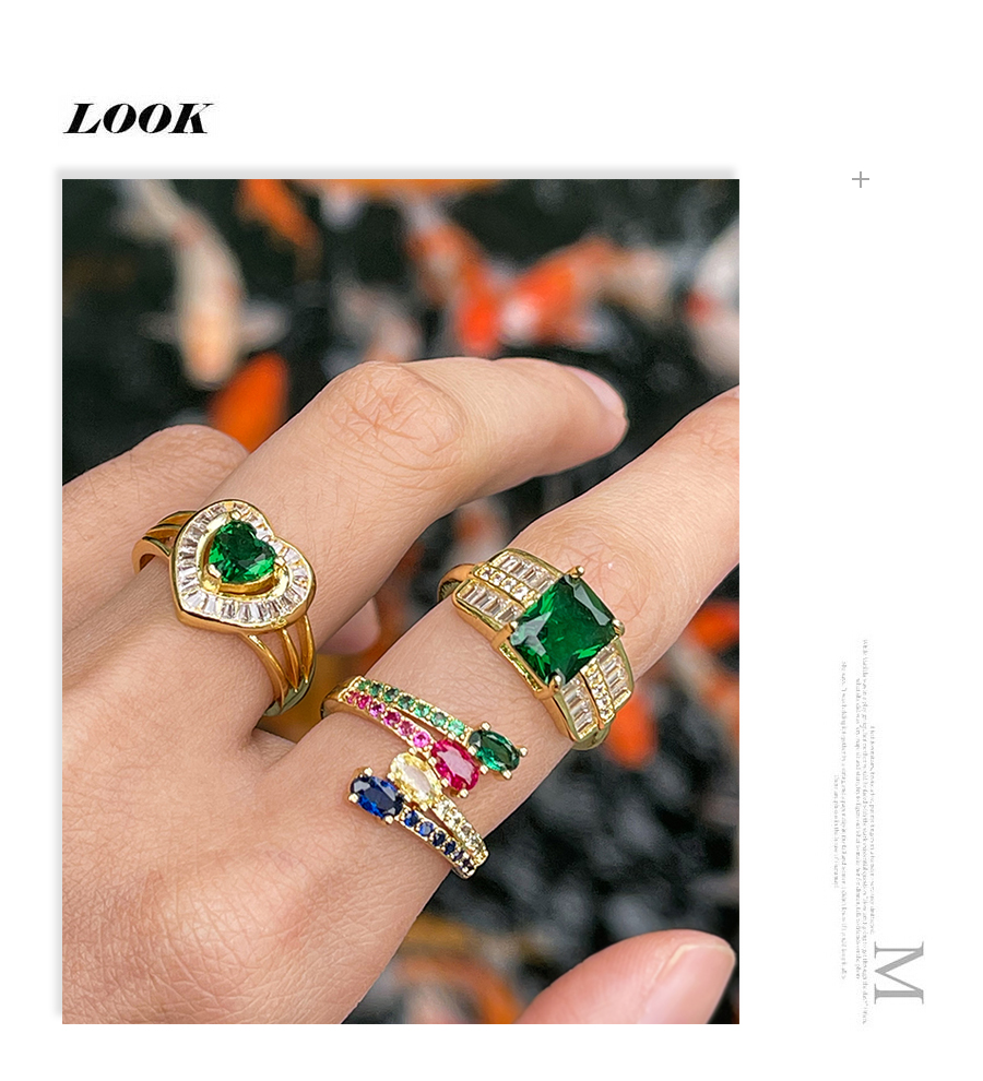 Fashion Green-2 Copper Set Zircon Heart Ring,Rings