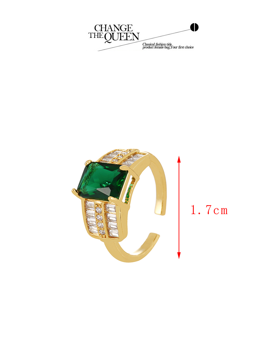 Fashion Green Copper Set Zircon Geometric Ring,Rings