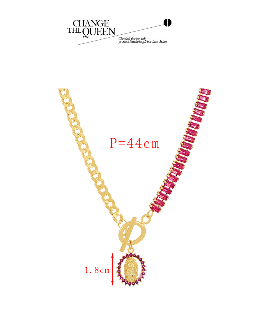 Fashion Pink Copper Inlaid Zirconium Chain Stitched Ot Buckle Portrait Pendant Necklace,Necklaces
