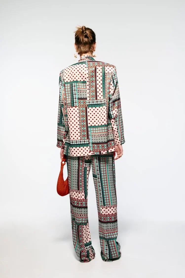 Fashion Color Woven Print Two-pocket Blazer,Coat-Jacket