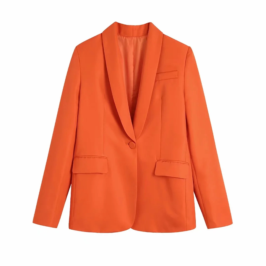 Fashion Orange Woven Two-pocket Single-button Blazer,Coat-Jacket