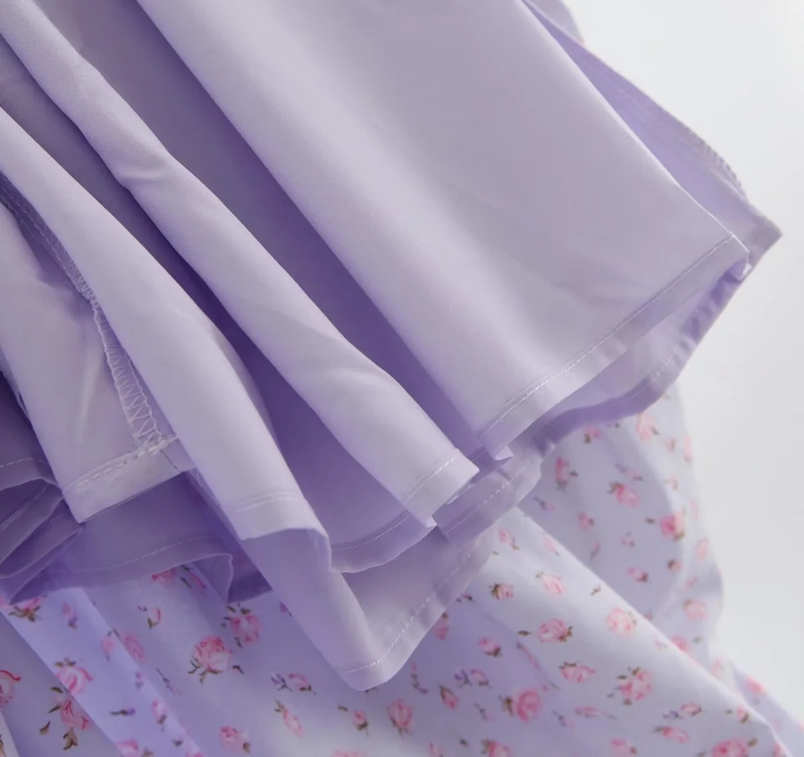 Fashion Purple Cotton Print Square Neck Dress,Long Dress
