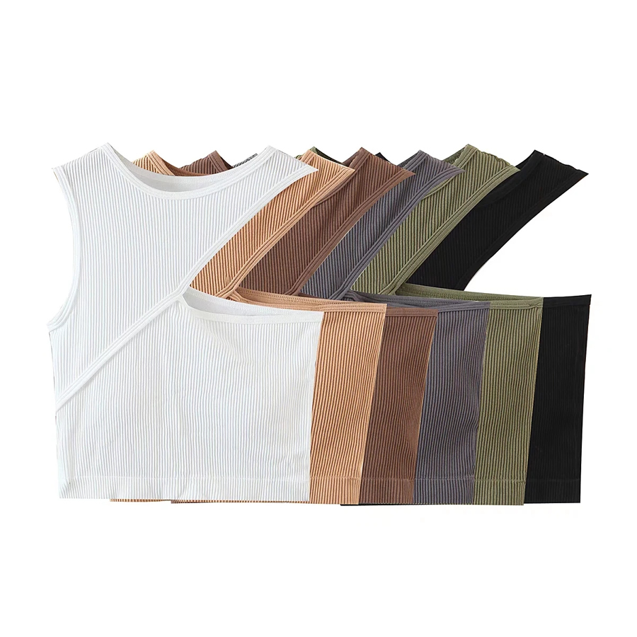 Fashion Brown Threaded Cotton One-shoulder Cutout Tank Top,ACTIVEWEAR
