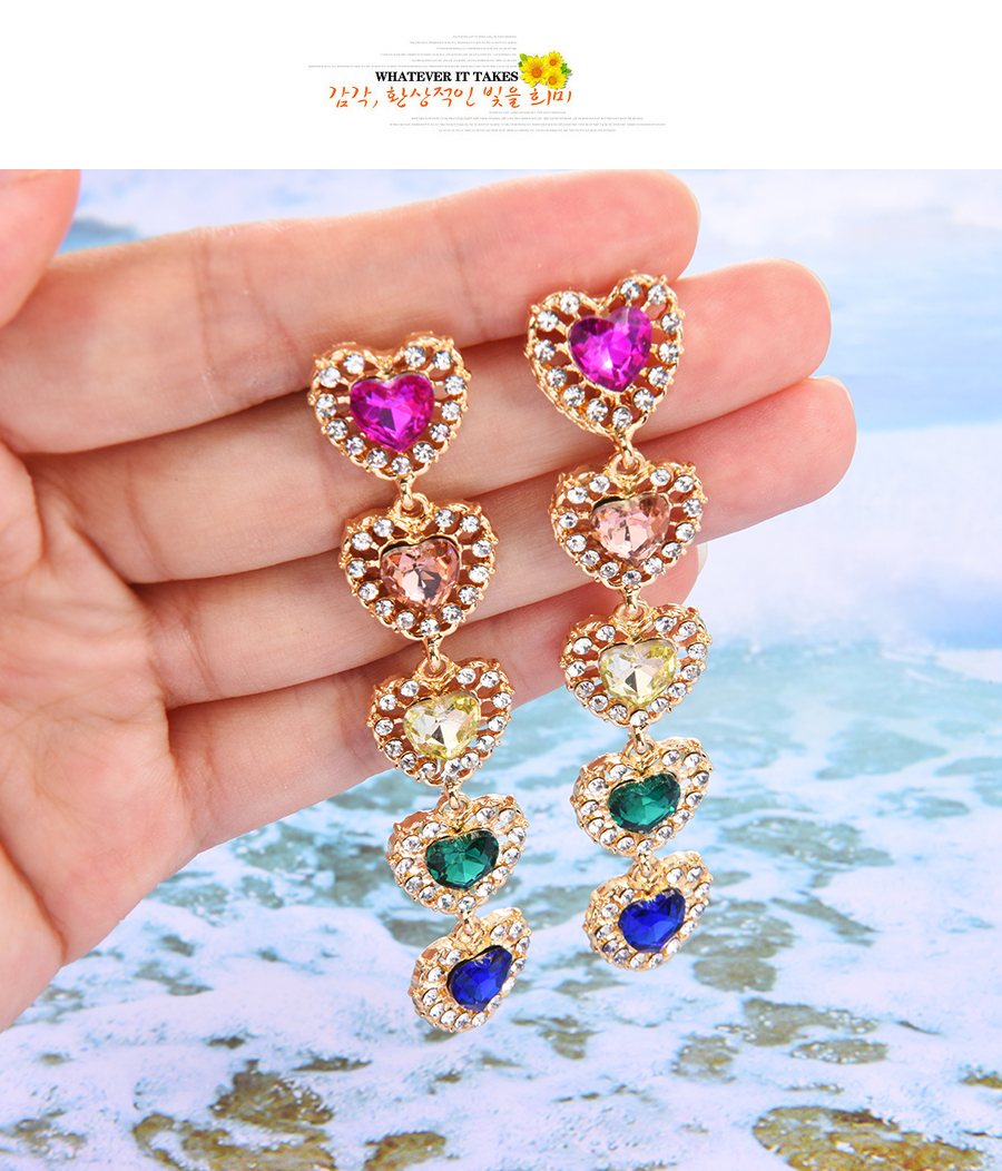 Fashion Purple Alloy Diamond Heart Stud Earrings,Drop Earrings