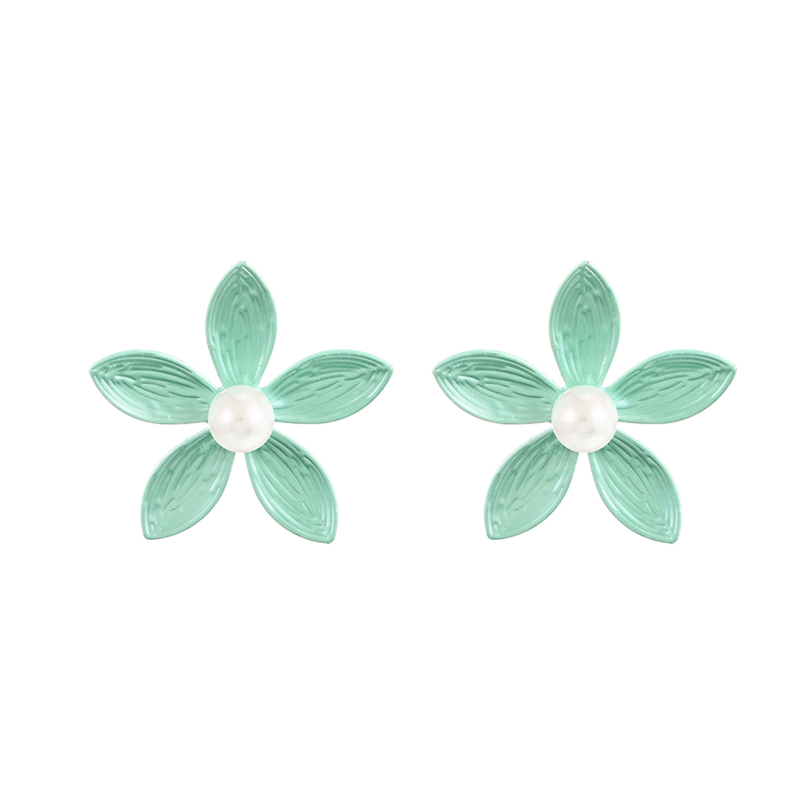 Fashion Green Alloy Pearl Flower Stud Earrings,Stud Earrings