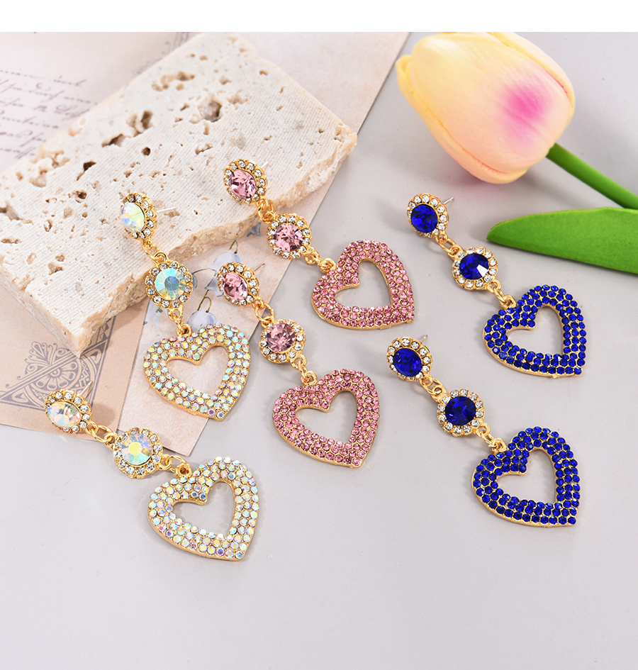 Fashion Pink Alloy Diamond Heart Pendant Stud Earrings,Drop Earrings