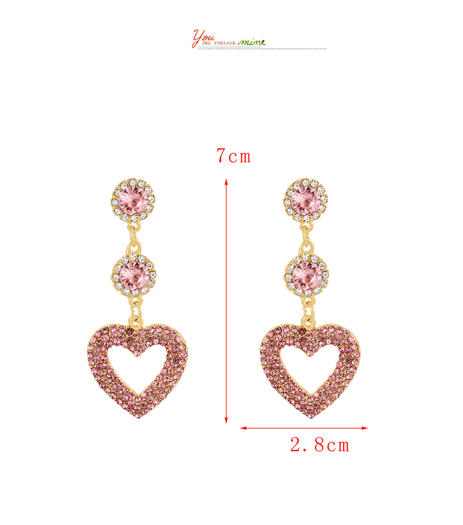 Fashion Pink Alloy Diamond Heart Pendant Stud Earrings,Drop Earrings