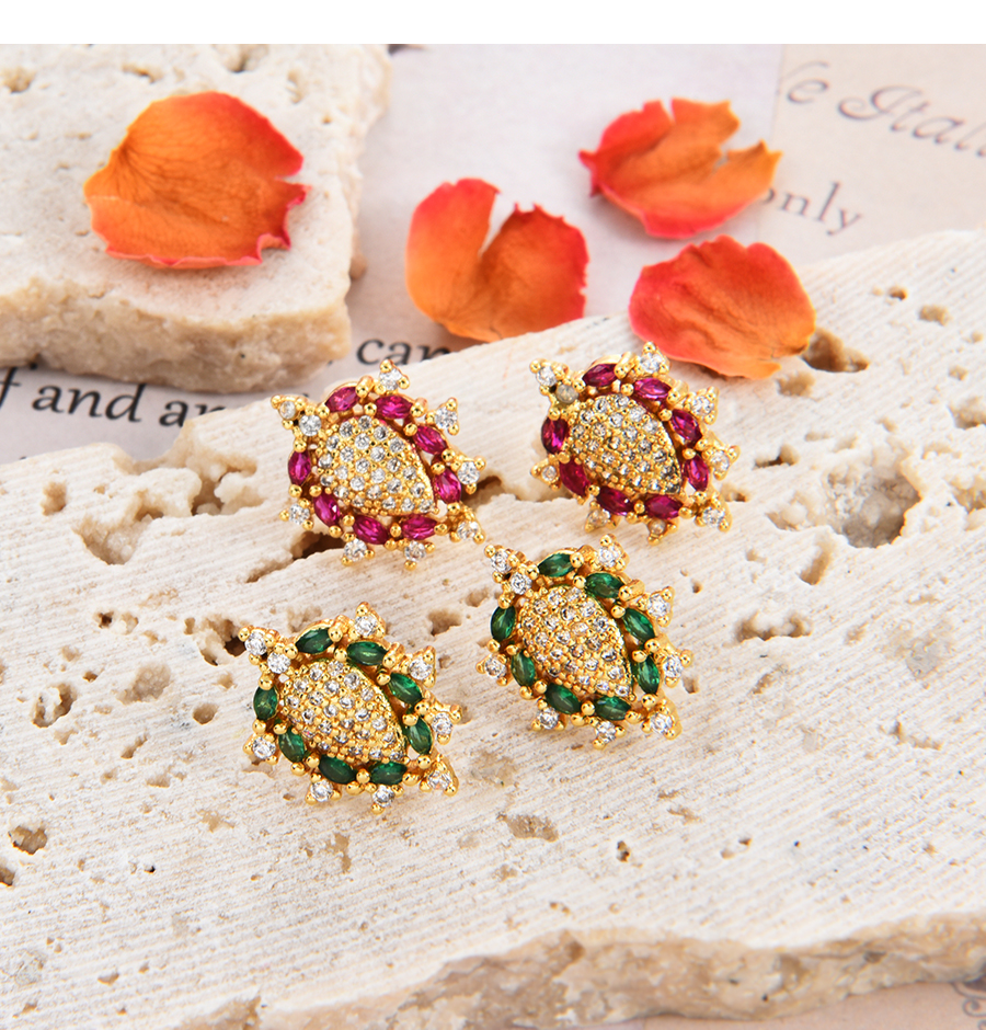 Fashion Red Copper Set Zircon Geometric Stud Earrings,Earrings