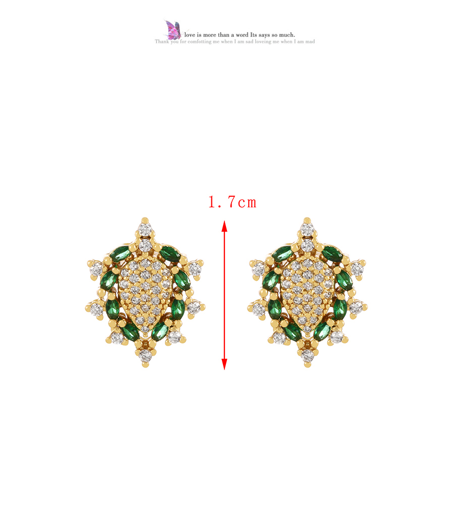 Fashion Dark Green Copper Set Zircon Geometric Stud Earrings,Earrings