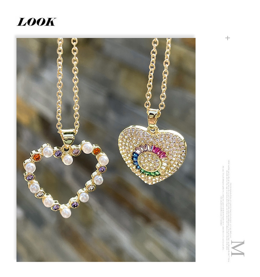Fashion Gold Bronze Zircon Pearl Heart Pendant Necklace,Necklaces