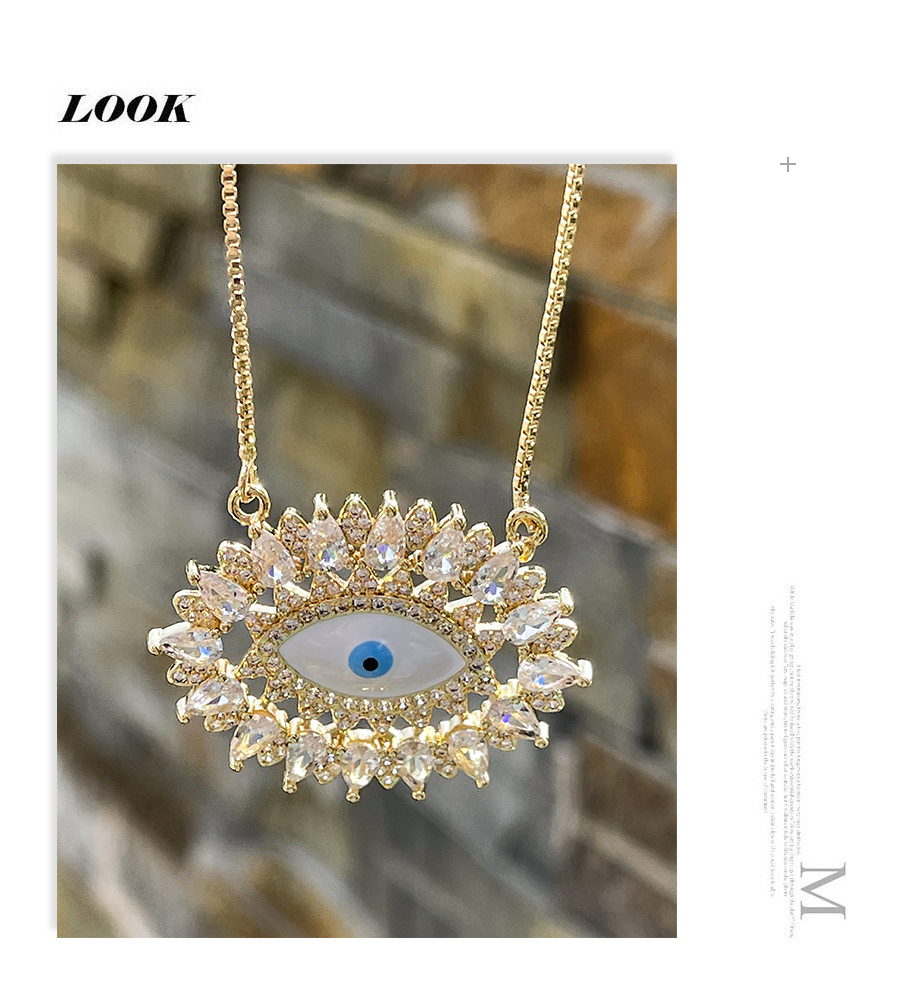 Fashion Gold-2 Bronze Zircon Drop Oil Eye Pendant Necklace,Necklaces